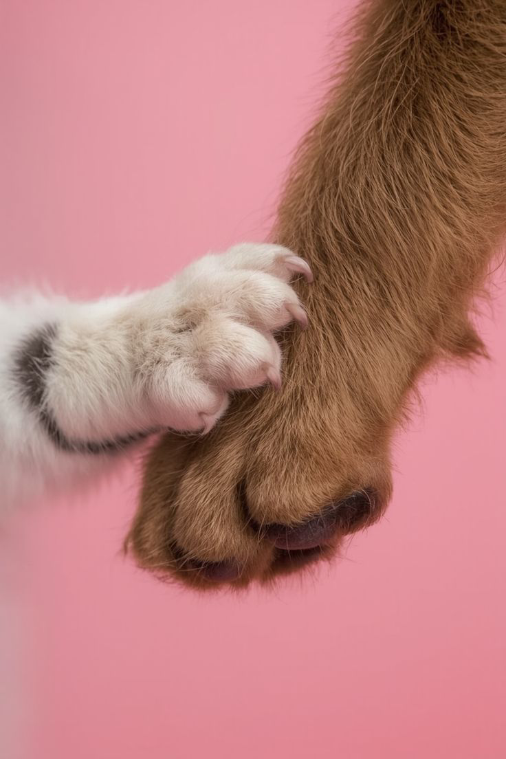 Patas de perro y gato unidas